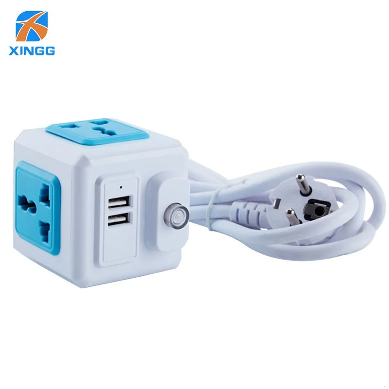 

EU Plug European USB Power Strip 1.8m Cord Powercube Universal Power Extension Socket with 2 USB Charging ports Surge Protector