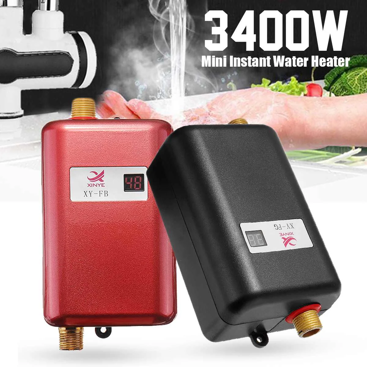 

3400W Mini Electric Tankless Instant Hot Water Heater Kitchen Faucet Tap Heating US/EU Plug Waterproof Stainless Steel efficient
