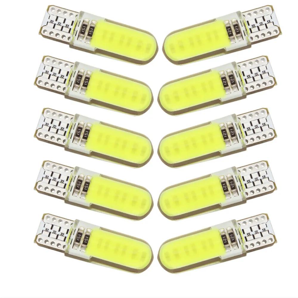 

10pcs Silicone Gel COB LED Car Light 12V T10 W5W Wedge Side Parking Reading Bulb Signal Lamp Clearance Light 12 SMD chips
