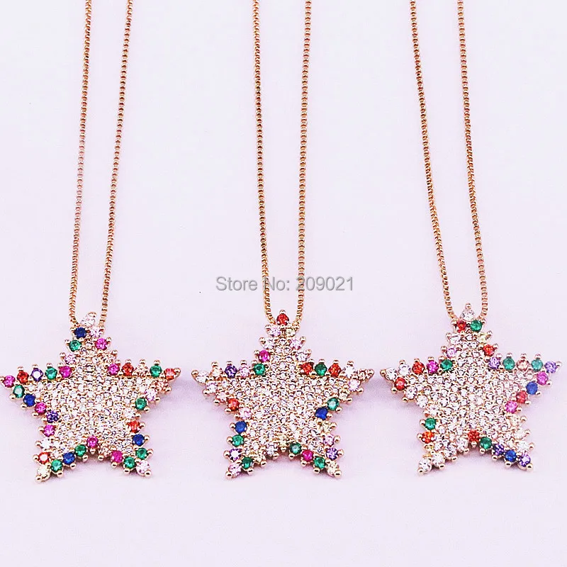 

6Pcs Newest Design Fashion Colorful cubic zirconia cz Micro Paved Lucky Star pendant delicate Necklace For Women Girls Jewelry