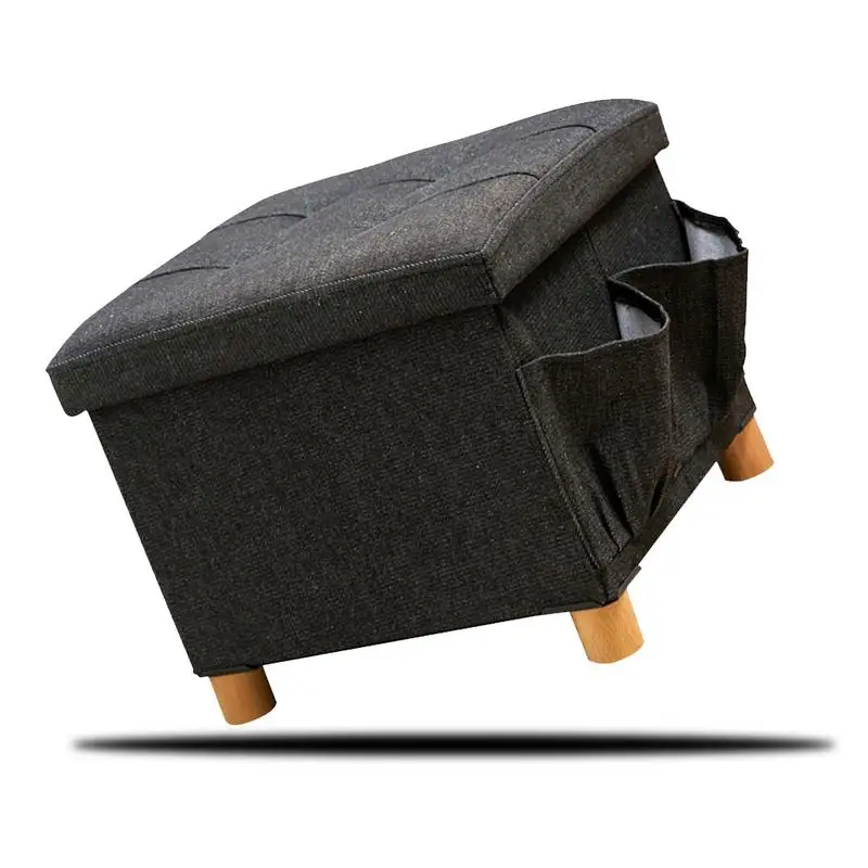 

Denim Fabric Solid Wood Storage Four Footstool Sided Bag Change Shoe Changing Storage Stool Waterproof And Moth Proof