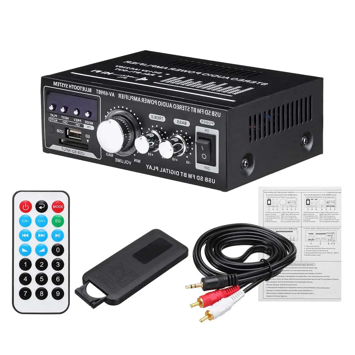 12V/220V 400W 2 CH bluetooth HiFi стерео усилитель USB SD FM радио мощности автомобильный аудио