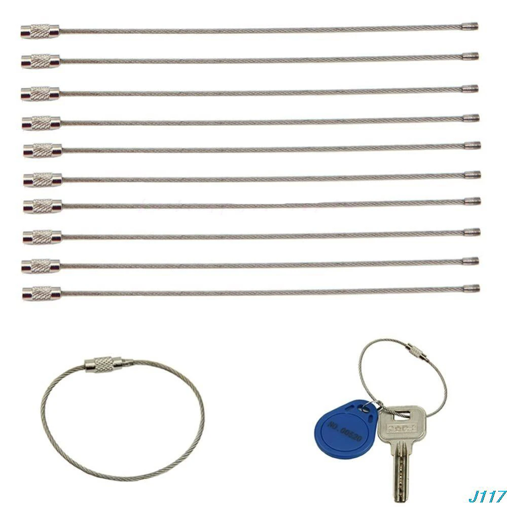 5pcs EDC keychain tag rope Stainless steel wire cable screw lock gadget ring key keyring circle camp luggage loop outdoor