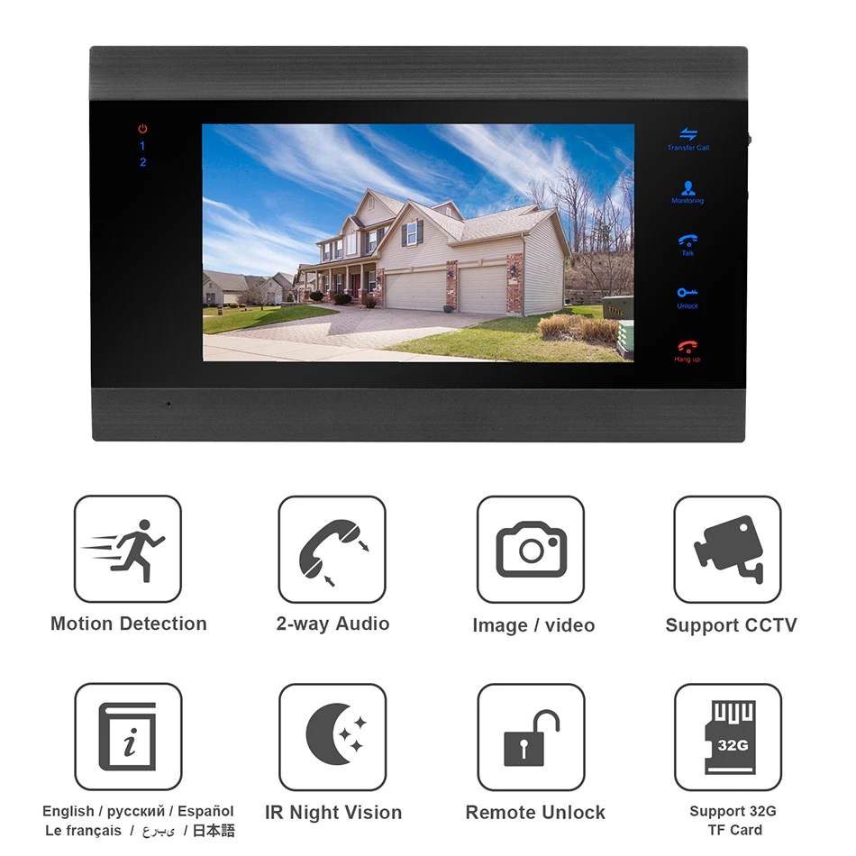 US $175.49 Homefong Wired Video Intercom For Home Security System Video Door Phone With 2 Monitor 1 Doorbell Camera Motion Detect Recording