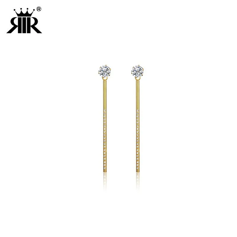 

RIR Fashion Women Minimalist Stainless Steel Beautiful Long Bar Drop Earrings Silver Gold Crystal Earrings For Ladies