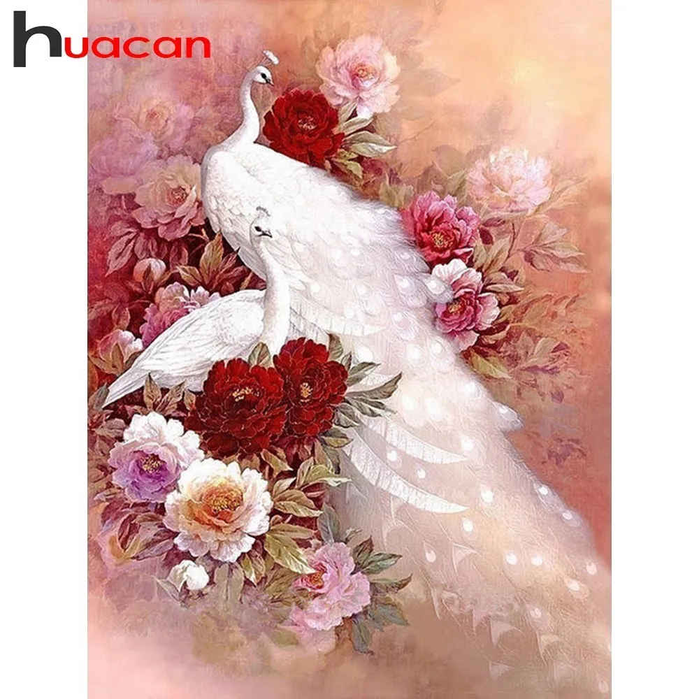

Huacan Diamond Embroidery Peacock Cross Stitch Diamond Painting Full Square Flowers Home Decoration Rhinestones Mosaic Animal