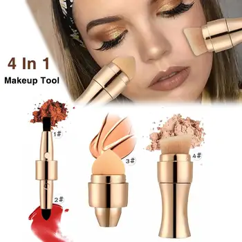 

4 In 1 Multi-Function Gold Makeup Brushes Portable Powder Contour Blush Lip Eye Shadow Foundation Tool Make Up Brushes Cosmetics