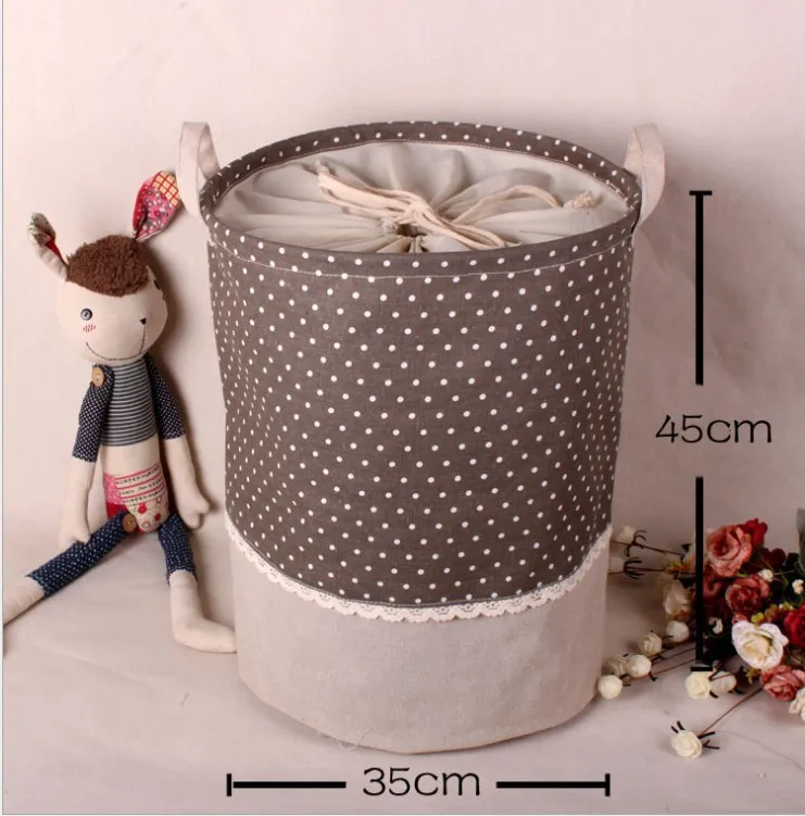 

Zakka Drawstring Storage Buckets canvas storage buckets toy box / pastoral dot beam port Pink ,Purple, Coffe, Pink