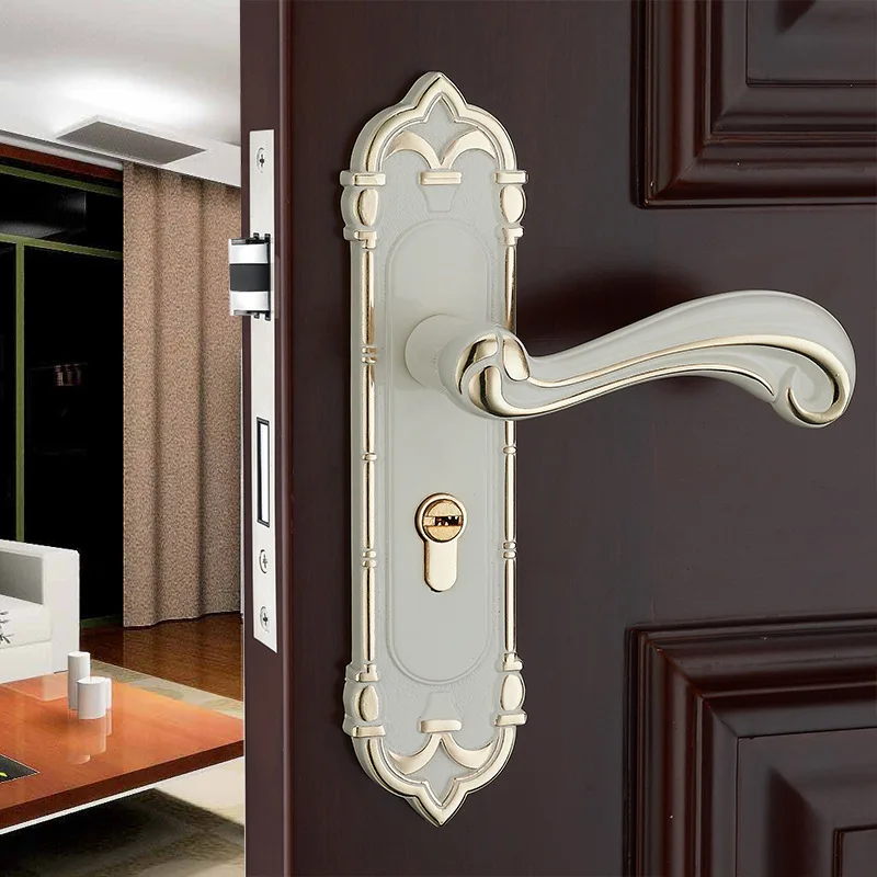 European style Bedroom Solid wood door handle zinc alloy House door lock Hardware lock Door lock indoor Countryside Amber white