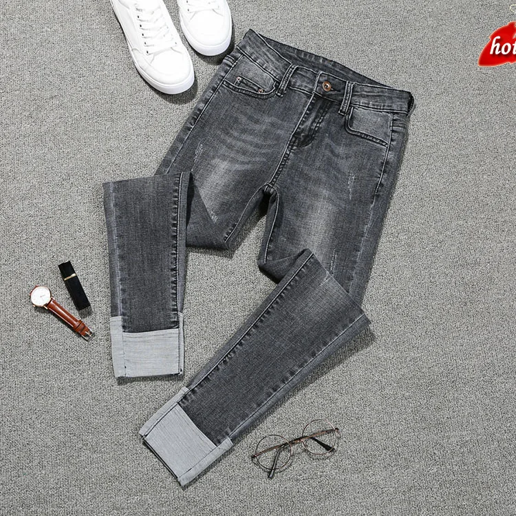 

2018 New Fashion Jeans Women Slim High Waist Elastic Flanging Skinny Denim Long Pencil Pants Woman Jeans Plus Size O8R2