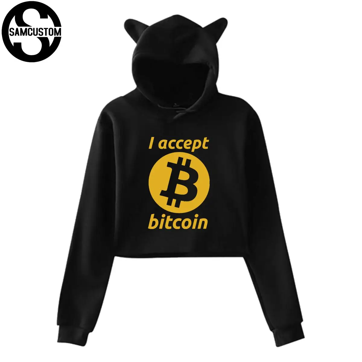 SAMCUSTOM я принимаю Bitcoin 3d принт Женская кошачьими ушками midriff с длинным рукавом Толстовка сексуальная девушка толстовка для отдыха пуловер