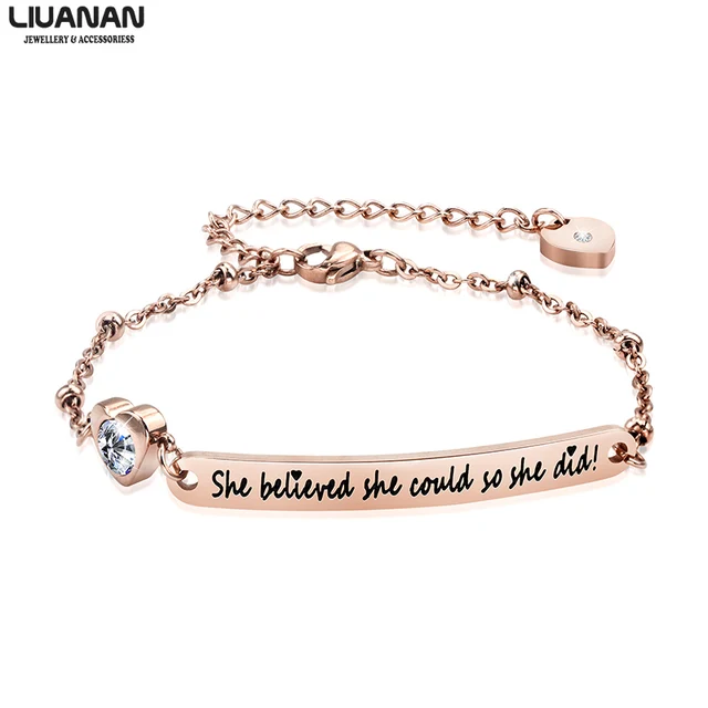 Inspirational Jewelry Gifts Rose Gold Bracelets Engraved Bracelet Inspirational Jewelry Gifts Rose Gold Bracelets Engraved Bracelet She Believed Could So