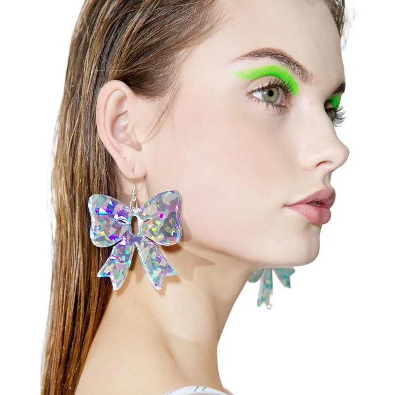 

2019 New Night Club Korean Shiny Butterfly Bowknot Acrylic Laser Film Earring Women Pendientes Mujer Moda Kolczyki Big Earrings