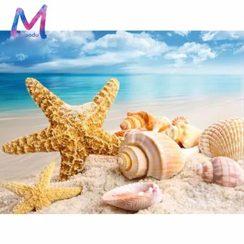 

MIAODU 5D DIY Drill Diamond Painting Cross Stitch Sea Shell Starfish Scenery Home Decor Full Rhinestone MosaicDiamond Embroidery