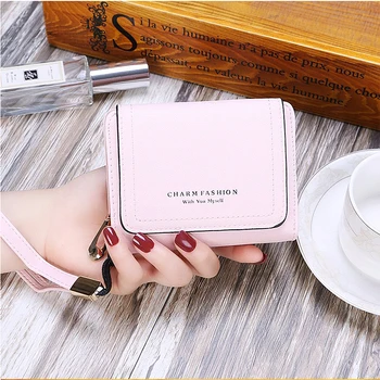 

Fresh Style Women Short Trifold Wallet PU Leather ID Credit Card Holder Wallet Zipper Coin Purse with Wrist Strap Women's Clutch