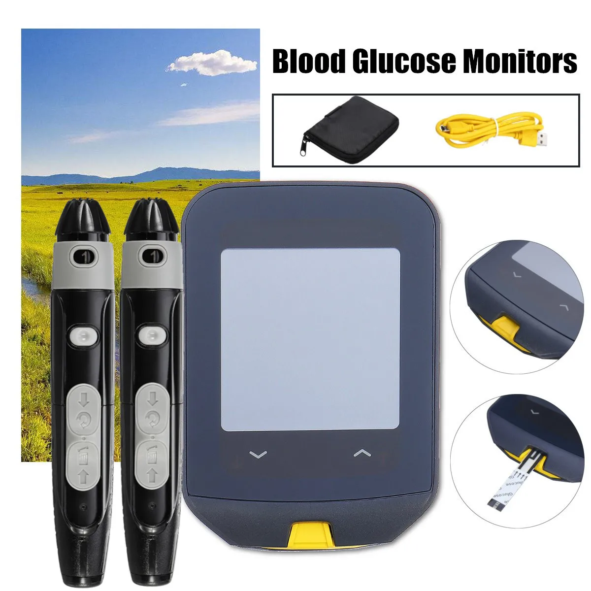 

Blood Glucose Meter Monitor Lancing Device Set Medical Diabetic Test Strips Glucometer Household Health Monitors for Diabetes