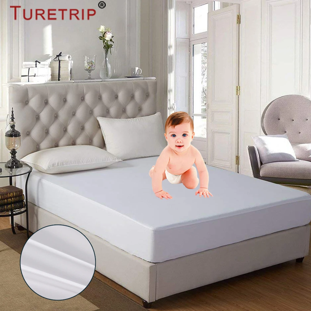 

Turetrip 90X190cm Smooth Waterproof Mattress Pad Cover For Bed Mattress Protector BedBugs Waterproof Fitted Sheet Soft Bed Cover