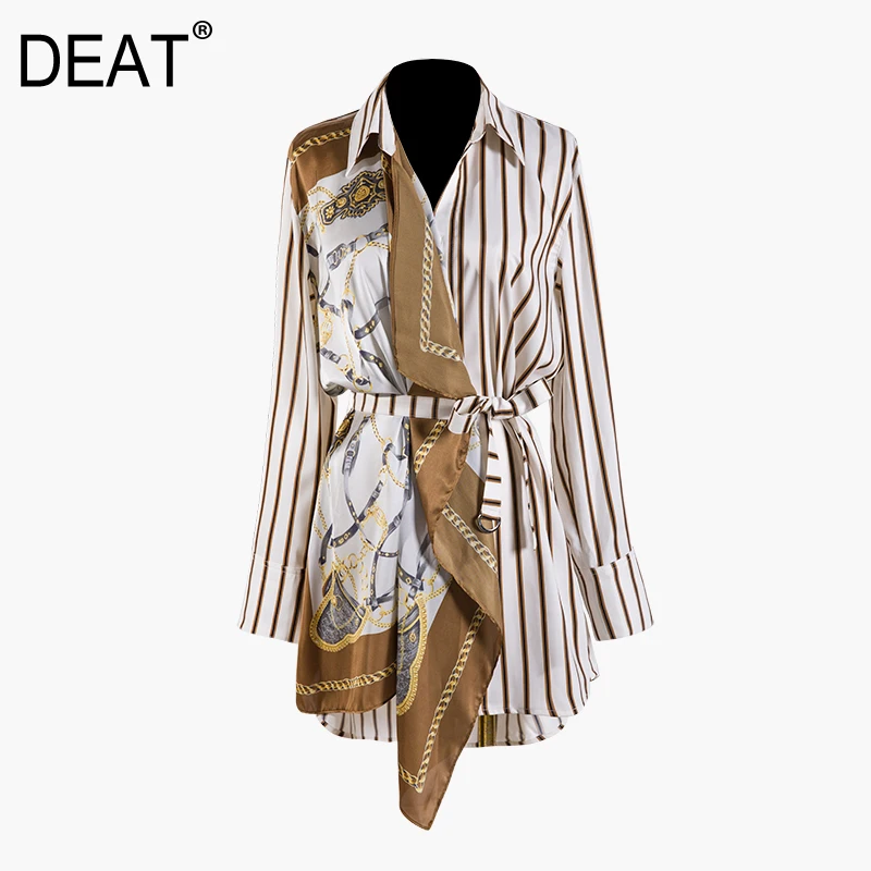 Ceny DEAT 219 nowa wiosna moda kobiety odzież drukowanie podziel wspólne paski koszula patchworkowa bluzka Sashes kobieta Vestido WD85204L