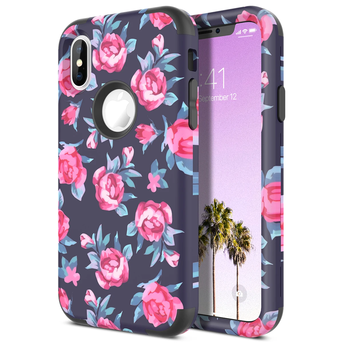 3 in 1 Hard Case For iphone Xs X Max Cover Flowers Patterned Bumper PC Silicone Shockproof Iphone XR |