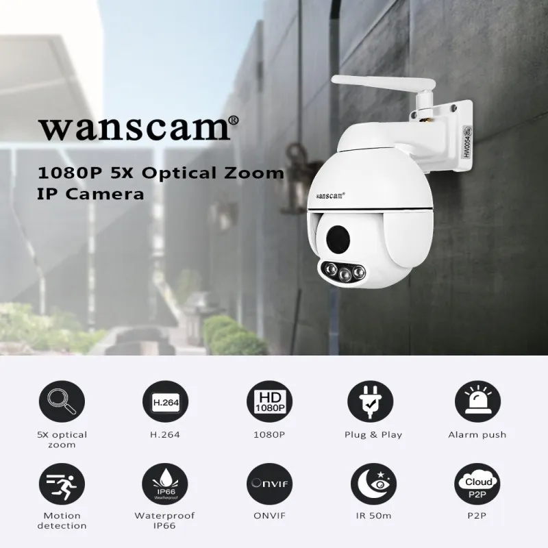 

WANSCAM HW0054 1080P HD WiFi Outdoor Use IP Camera 5 Times Optical Zoom P2P Motion Detection Two-way Audio Night Vision Camera