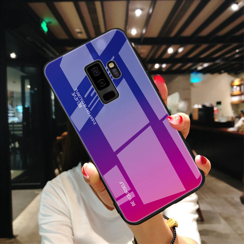 Чехол из закаленного стекла с градиентом для Samsung Galaxy Note 8 9 S8 S9 J4 J6 Plus A7 2017 J8 A6 A8 plus