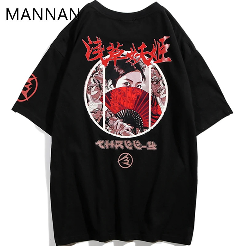 

MANNAN Harajuku Ukiyo E Geisha Tshirt Men men tshirt homme harajuku modis Summer Japanese Hip Hop Cotton Short Sleeve Mens cami