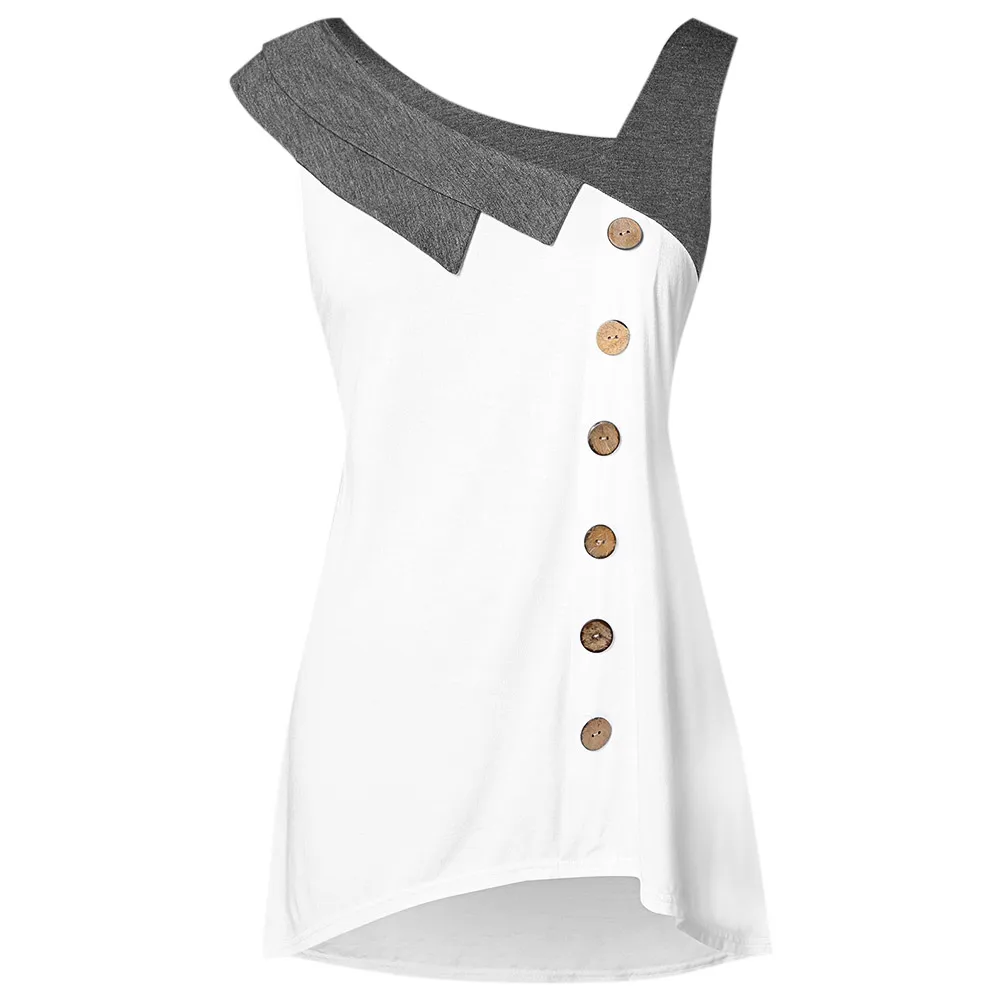 

Wipalo Plus Size Asymmetrical Buttons Skew Neck Tank Top Women Tops Summer Sleeveless Cotton Long Tanks Fashion Lady Pullovers