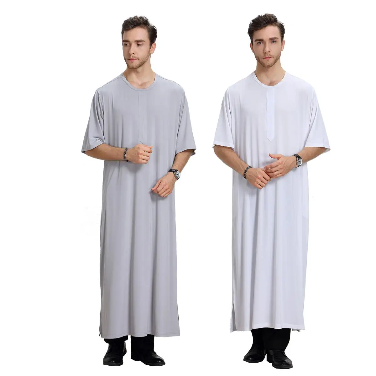 

Dubai Saudi Thobe Men Thoub Abaya Maxi Robe Dishdasha Arabic Kaftan Muslim Jilbab Short Sleeve Summer Gown Jubba Thobe Ramadan