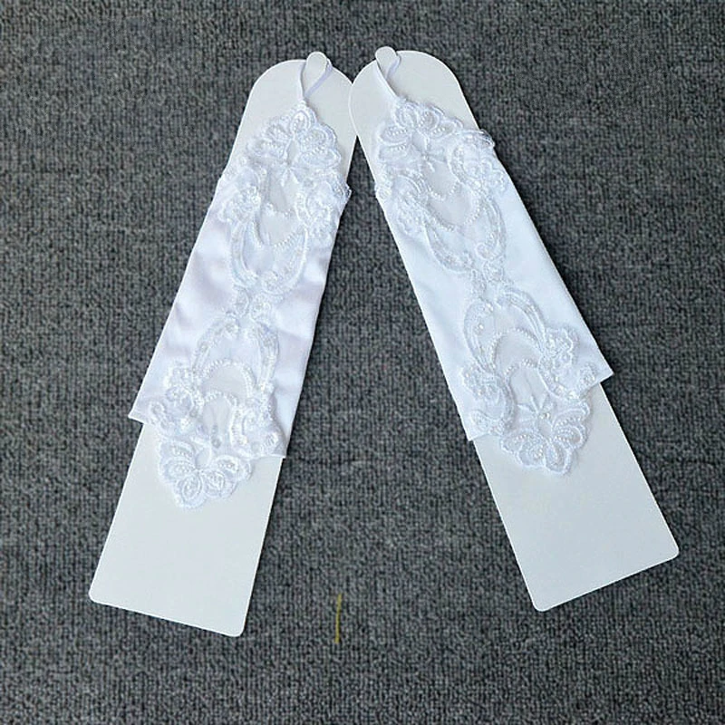 Flower Girl Gloves Wedding Dress Accessories White Children Long Gloves Without Finger Lace Suture Beads Sleeves D