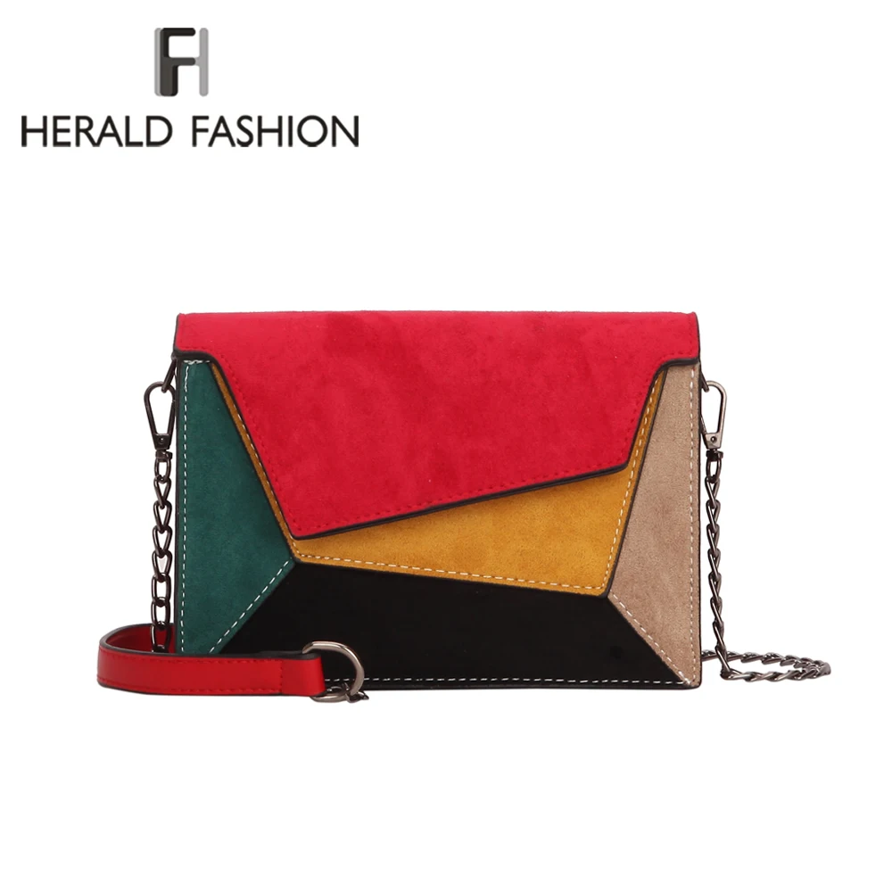  Herald Fashion Quality Leather Patchwork Women Messenger Bag Female Chain Strap Shoulder Bag Small  - 32921156118