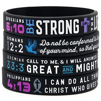 

100pcs Power of Faith Bible Verse Christian Symbols Scriptures Ladies wristband silicone bracelets free shipping by epacket A