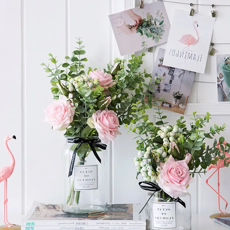 

Artificial Flowers Rose Berries Fruit Bouquet for Wedding Party Birthday Decoration Silk Flowers DIY Decorative Fake Flower