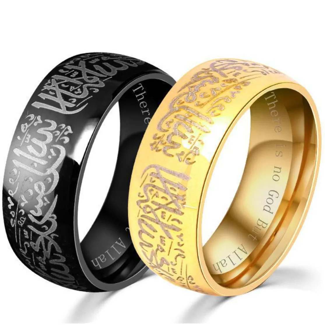 

Men Muslim Islam Ring Religious Letter Signet Rings Stainless Steel Gold Black Ring Jewelry Anillos Bague Homme Anel Masculino