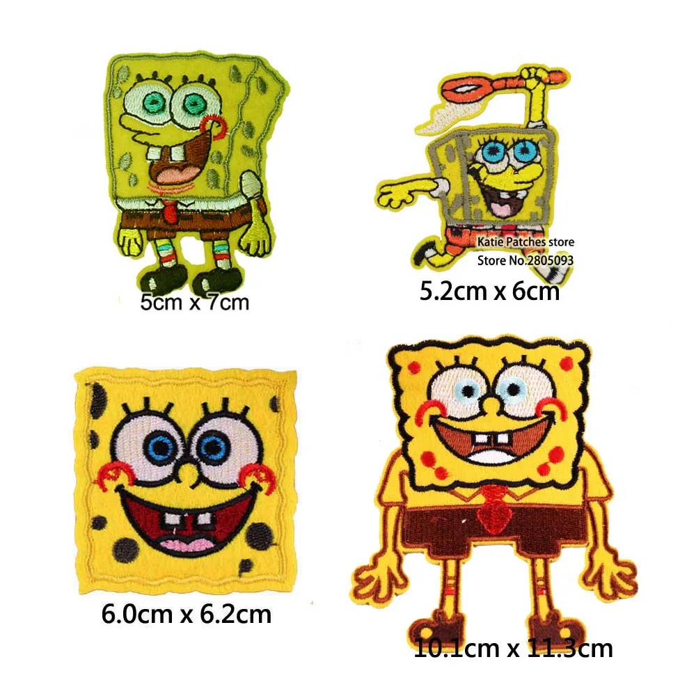 Gambar Kartun SpongeBob Bordir Besi Pada Patch Manis Karakter