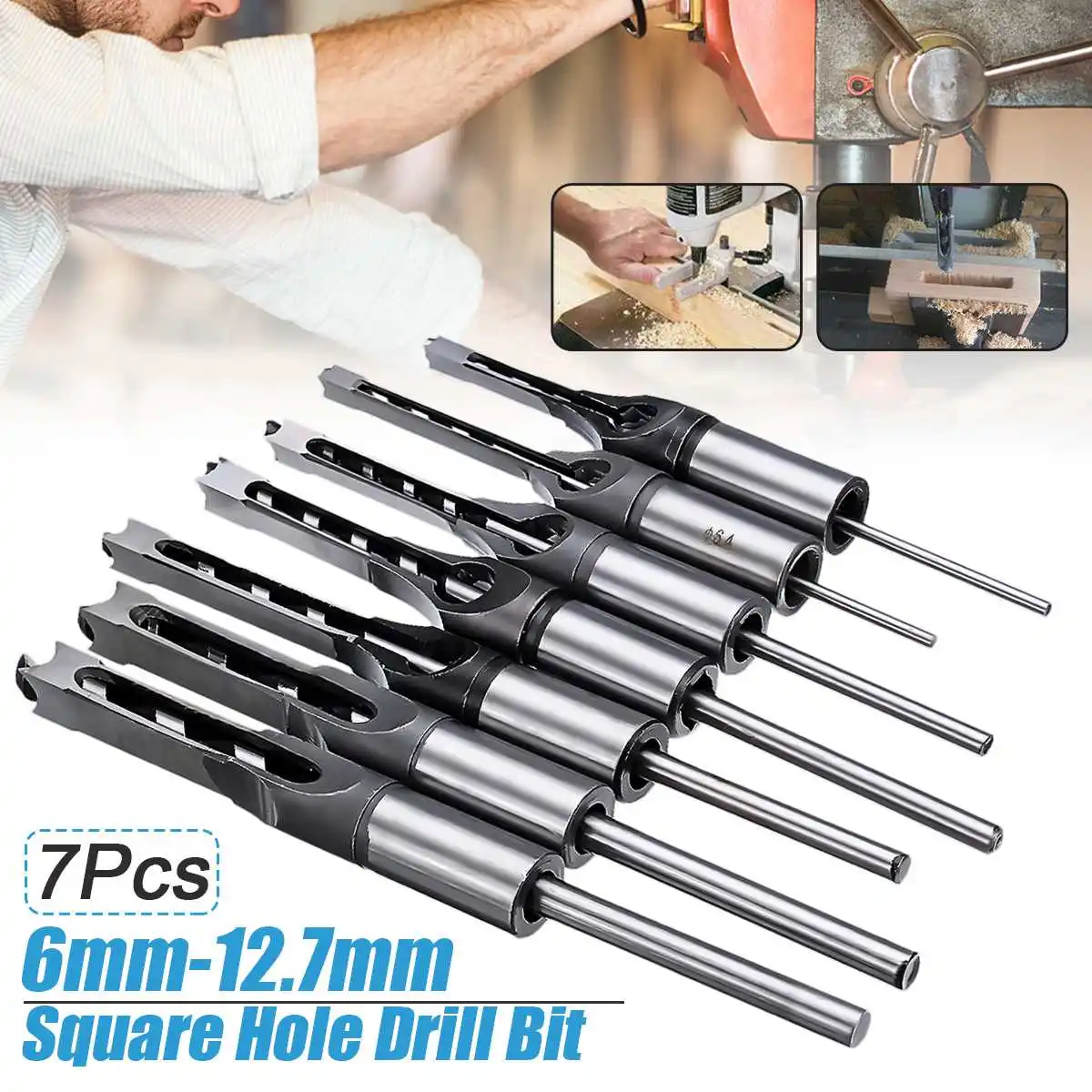 

7PCS Square Hole Mortiser Drill Bit Woodworking Drill Kits Mortising Hole Drills DIY Woodworking Tools 6-12.7mm