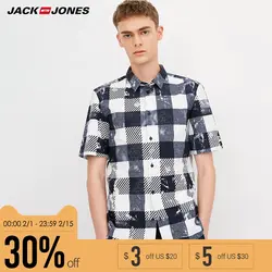 JackJones клетку хлопок V-вырез горловины рубашка с короткими рукавами E | 217104504