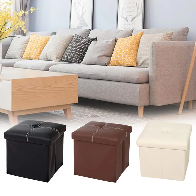 

Leather Storage Big Mouth Storage Chair Multifunctional Shoe Changing Stool Foldable Foot Sofa Covered Storage Box