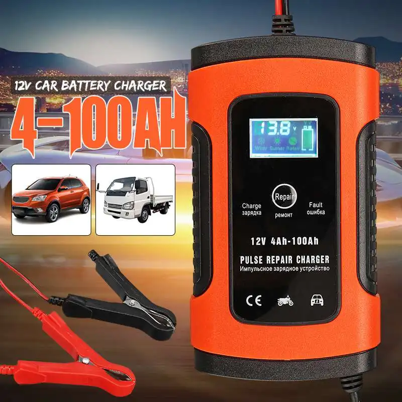 New 12V 5A 4-100Ah Auto Car Intelligent Battery Charger Jump Starter LCD Intelligent 100-240V Pulse Repair Type