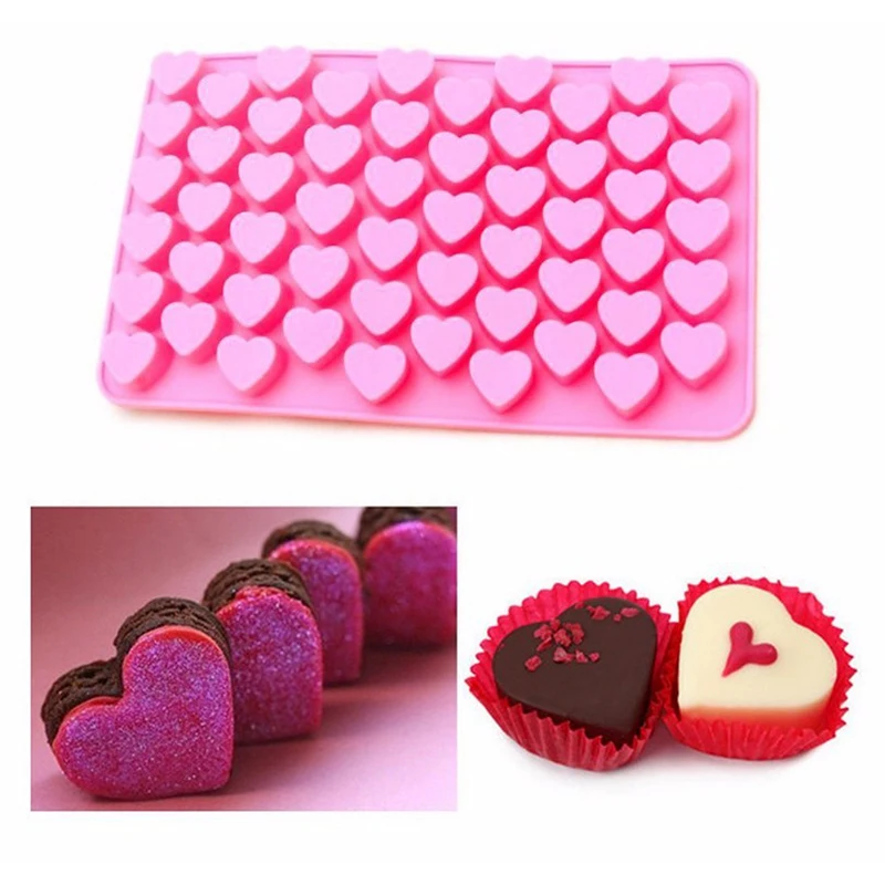 Kitchen Baking Tools 55 Holes Cute Heart Style Silicone Chocolate Mold Ice Candy Lolly Muffin Mould Valentine Gift Maker D0136