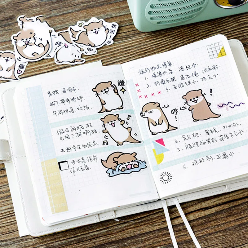 45Pcs/Box Cute Stickers Kawaii Cartoon Otter Adhesive Stickers For DIY Diary Photo Album Decorative Scrapbooking Stickers