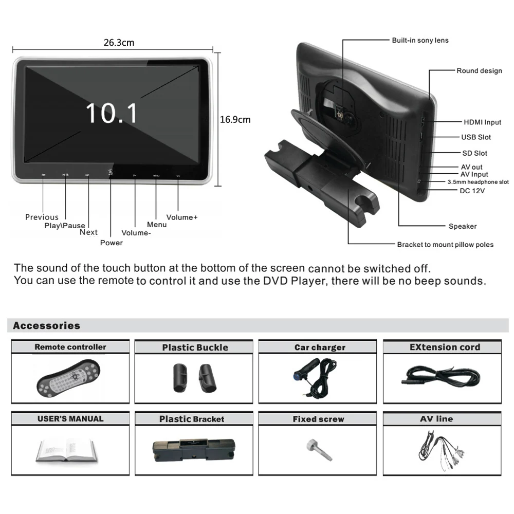 Портативный dvd-плеер 10," HD Автомобильный подголовник с сенсорным экраном и кнопкой HD медиаплеер игровой диск USB FM IR SD слот для карты с динамиками