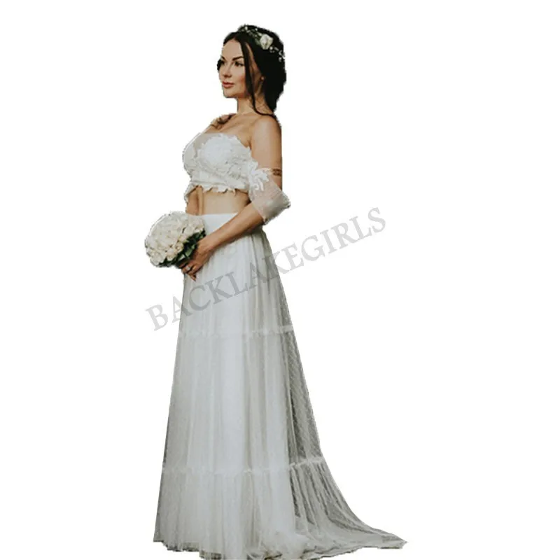 Beach Wedding Dress Two Pieces With Delicate Appliques Romantic