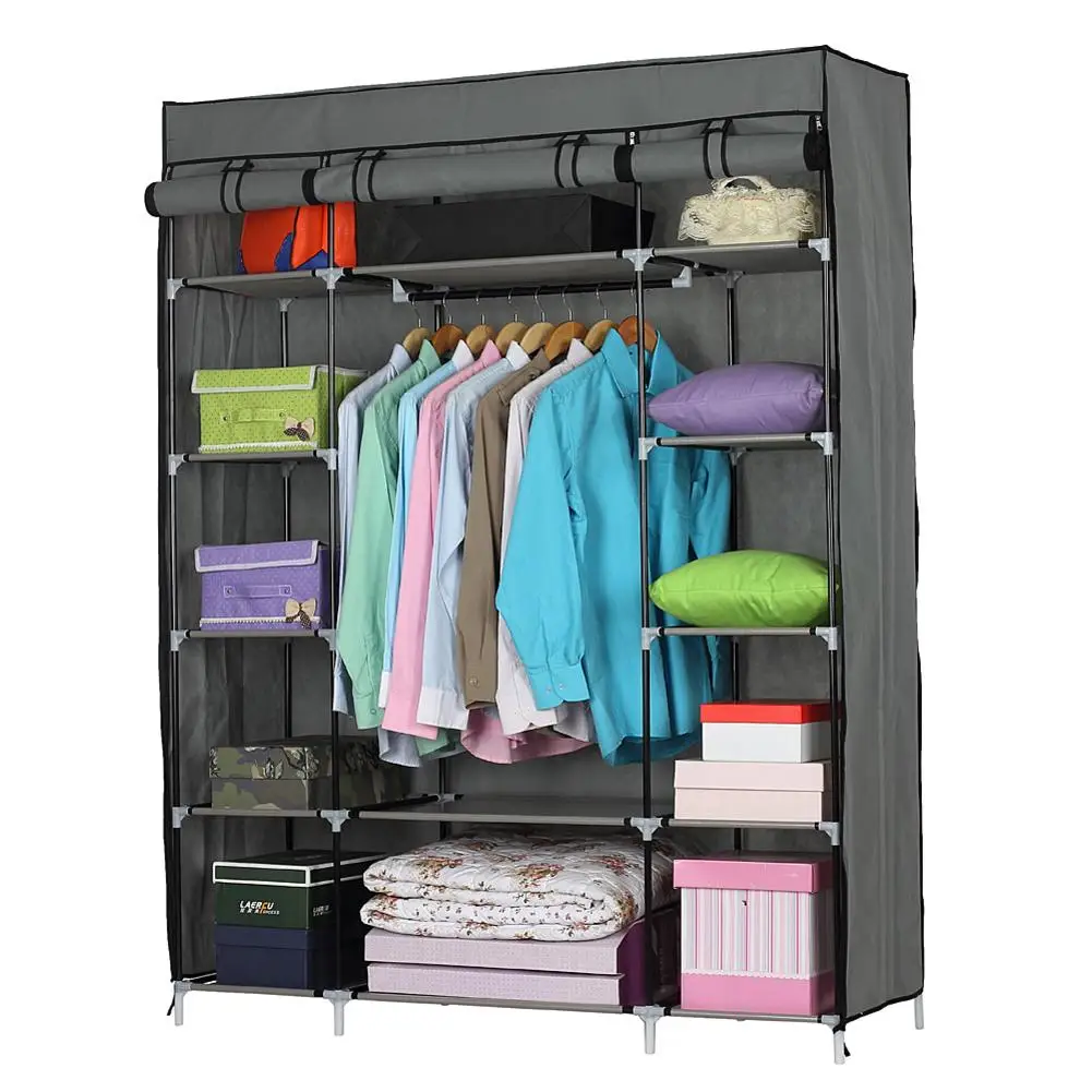 5-слойный 12-отсечный нетканый Тканевый шкаф для одежды передвижной шкаф серый (133x46x170 см)