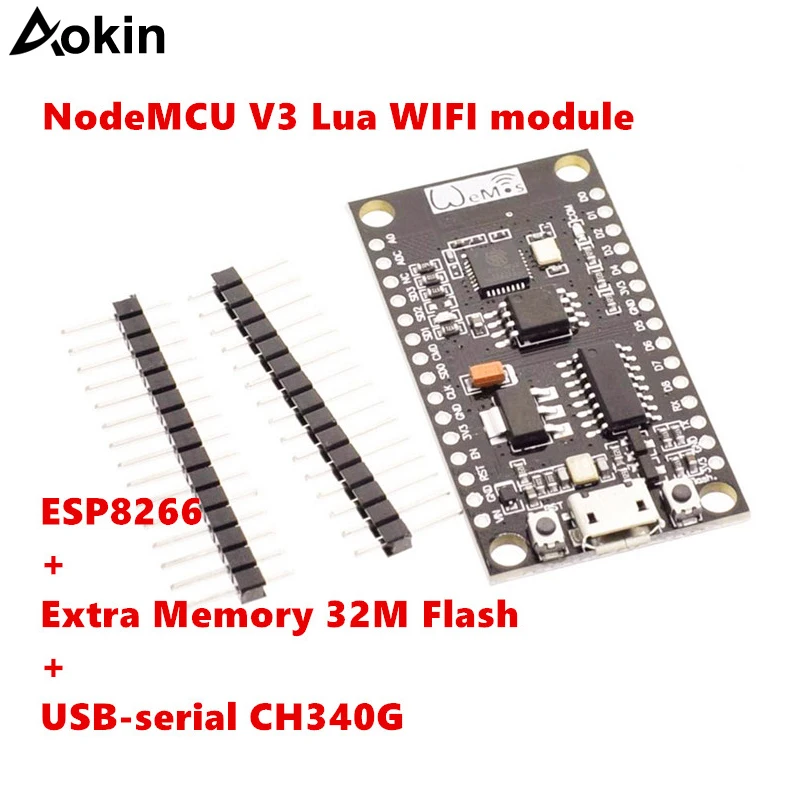 NodeMCU V3 Lua WIFI модуль интеграции ESP8266 Дополнительная память 32M Flash USB-serial CH340G подходит
