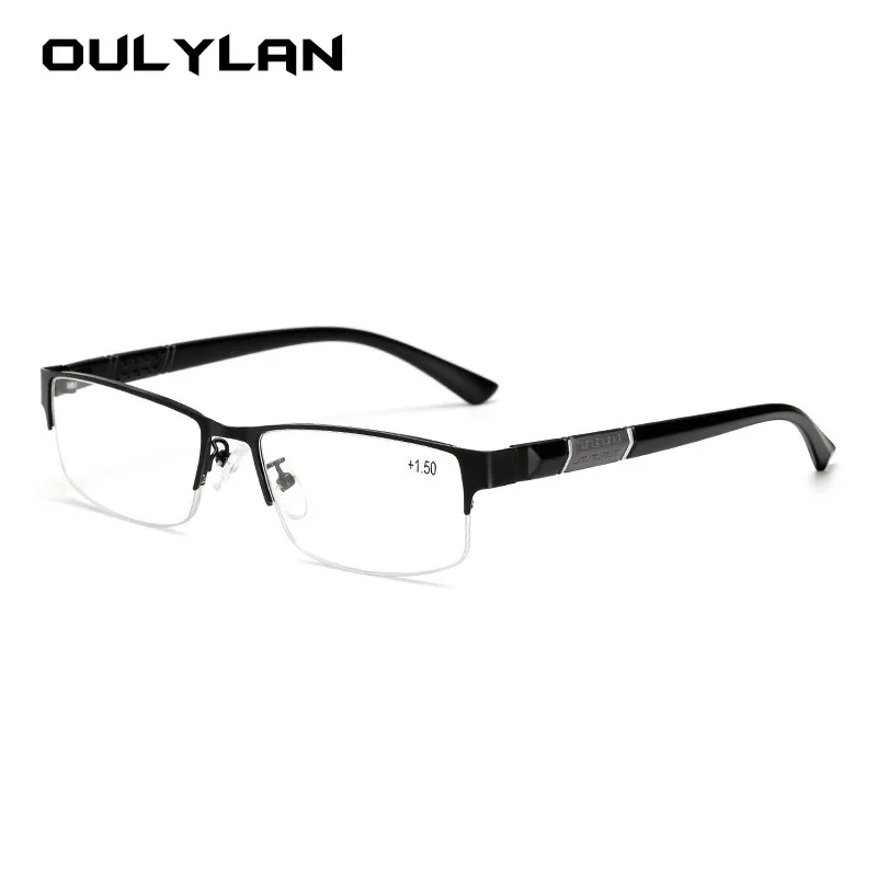 Oulylan hombres gafas de lectura de Metal de moda marco medio de gafas para leer hombre Retro gafas dioptrías 1,0, 1,5, 2,0, 2,5