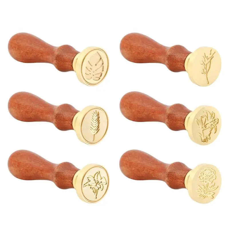 

Antique Wood Handle Metal Sealing Wax Stamp Plants Pattern Wax Seal Stamp