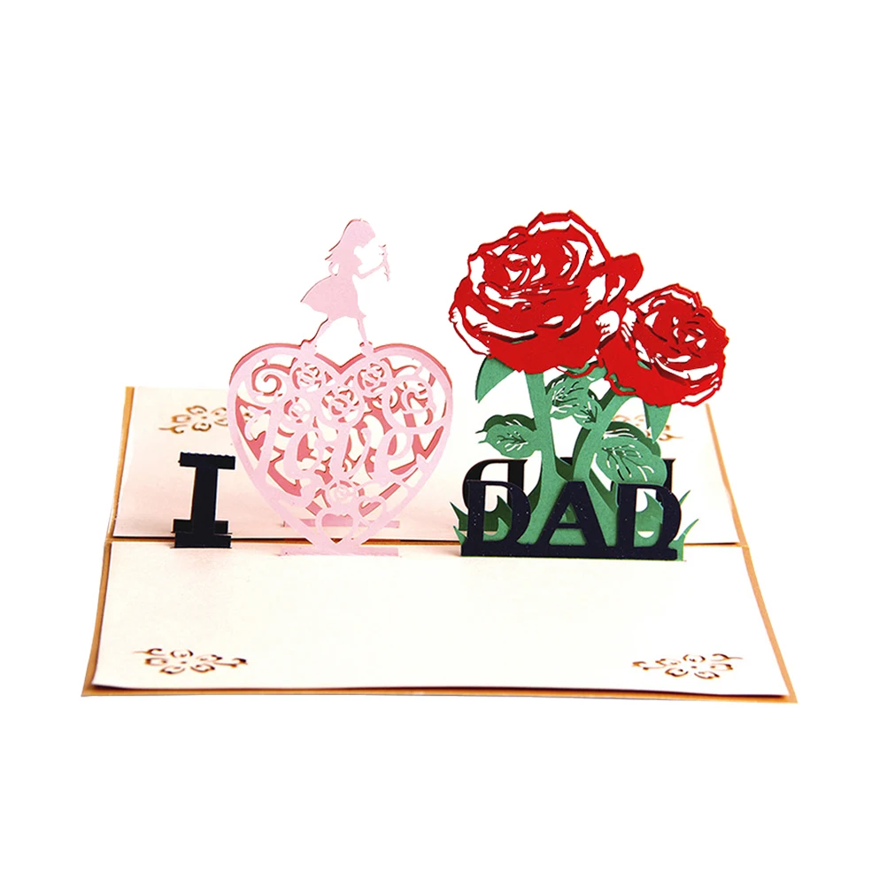 

1 PC Fathers Day Creative Greeting Card 3D Pop Up I Love Dad Handmade Best Wish Kirigami Paper Craft Card For Party