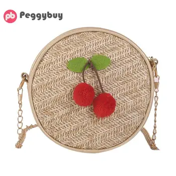 

Straw Women Handbags New Summer Cherry Straw Messenger Bags Straw WomeDay Clutch Round Bag Beach Package Crossbody Shoulder Bag