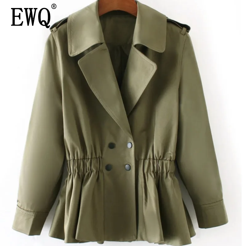 Manteau Bouton Occasionnel Revers Col Bd416 Ourlet Nouvelle khaki Mince Lâche Courte Taille Femme Green Élastique vent Coupe ewq 2019 Longues Army À Manches Femelle qH8FFT