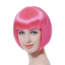 1" короткие прямые косплей боб парик синтетические волосы розовый блонд Черный Косплей вечерние Хэллоуин боб парики с челкой термостойкие